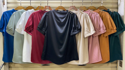 Casual Puff Sleeves Satin Tops